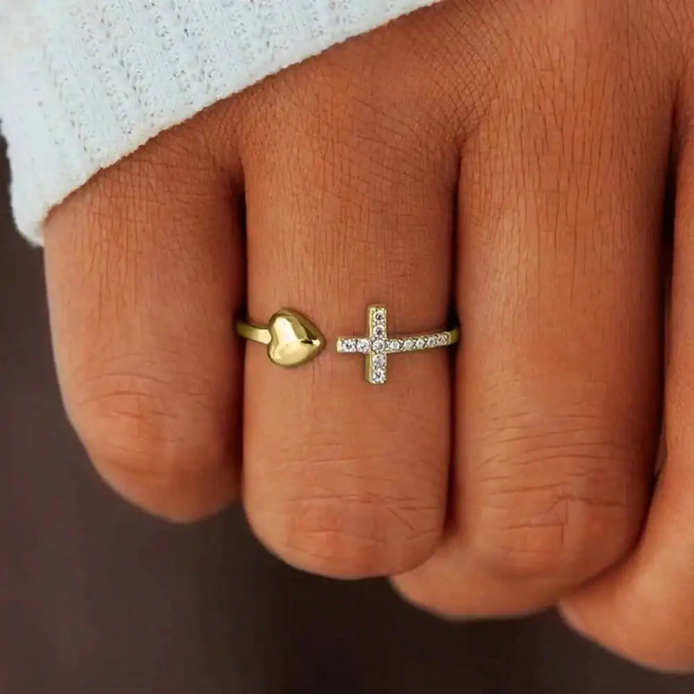 Heart & Cross Ring Set
