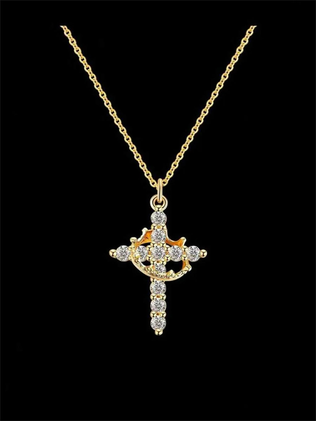 Crown Cross Necklace 14K Gold