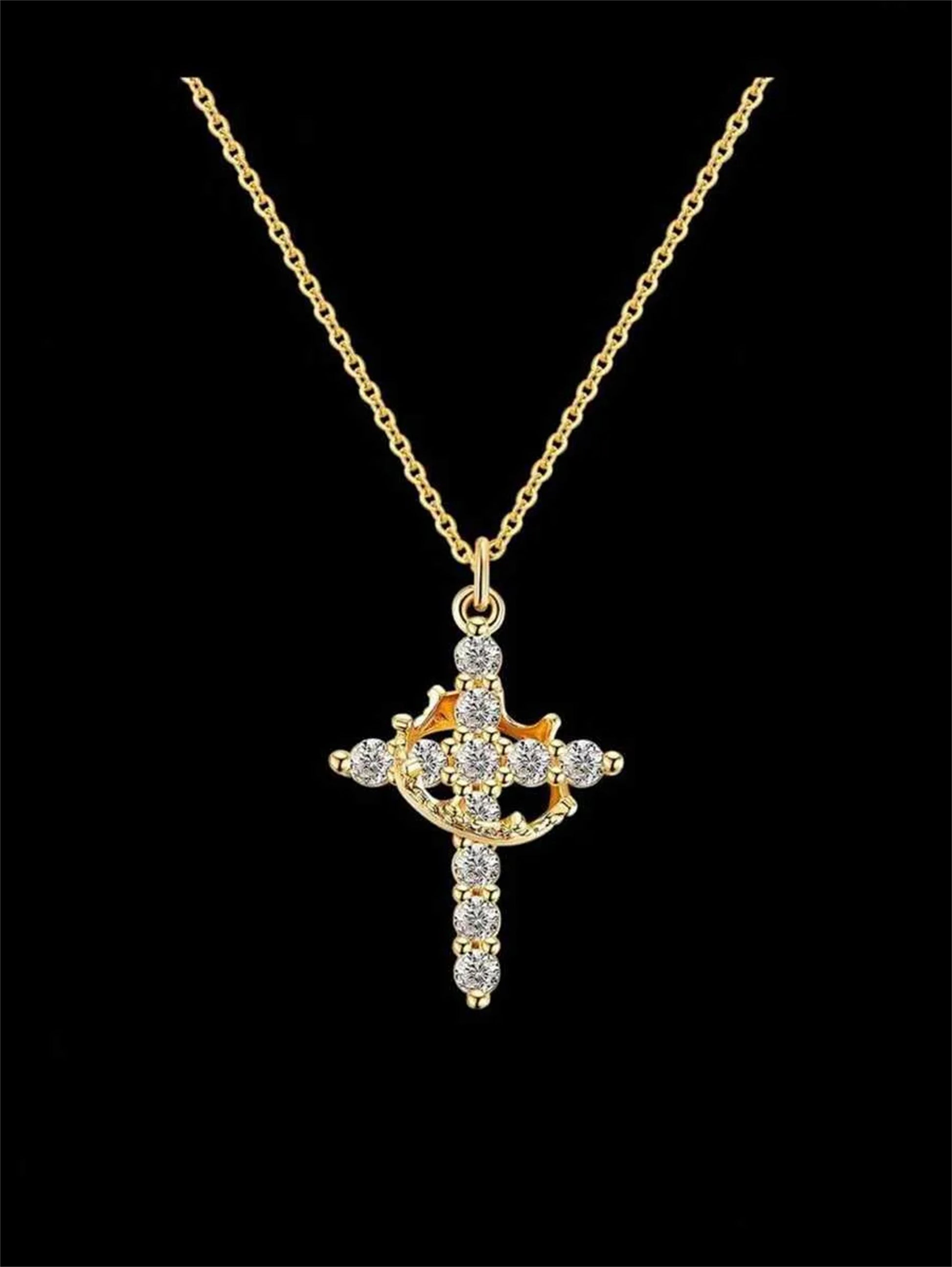 Crown Cross Necklace 14K Gold