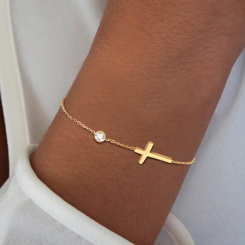 Birthstone Cross Bracelet