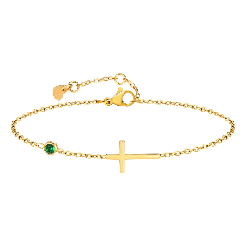 Birthstone Cross Bracelet