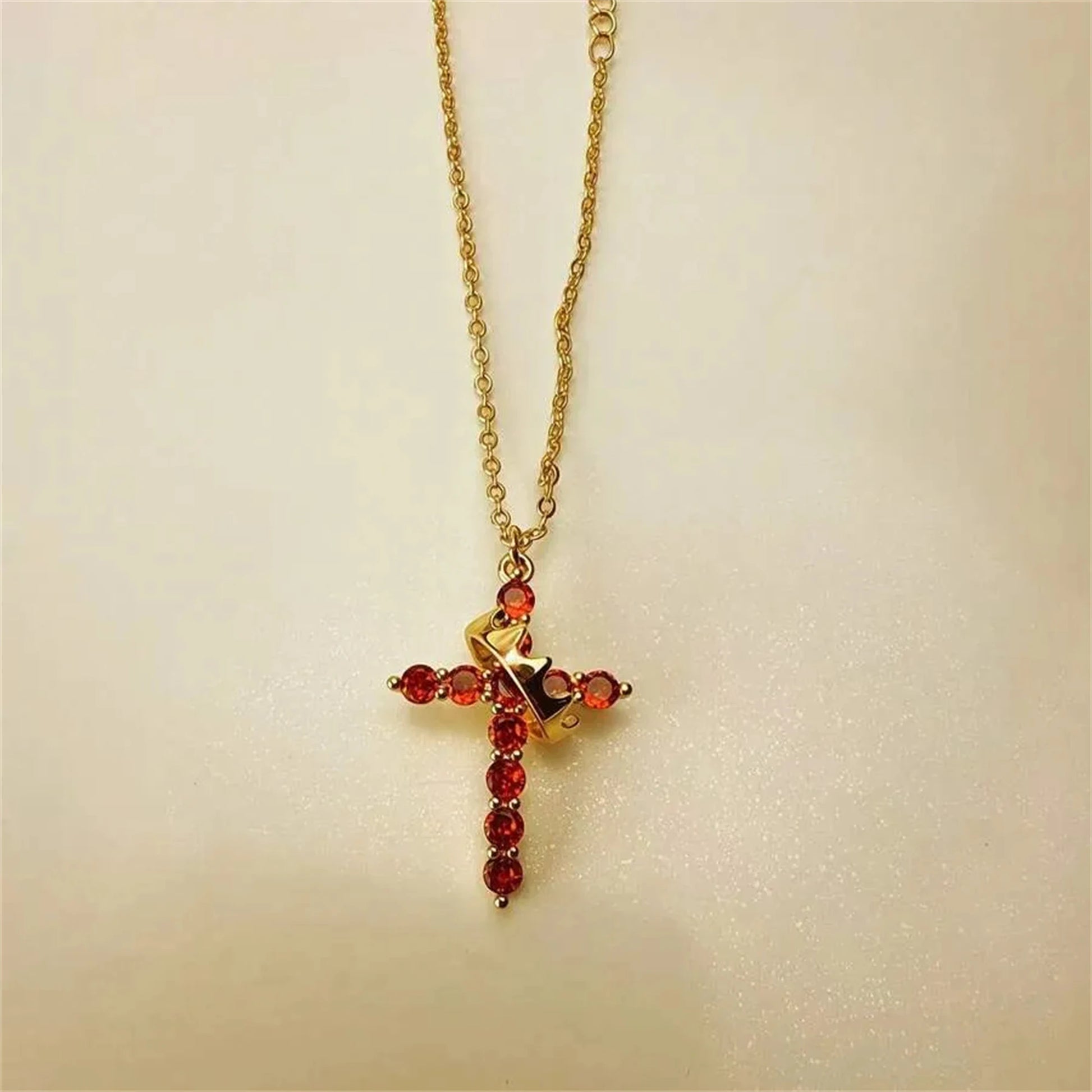 Crown Cross Necklace 14K Gold