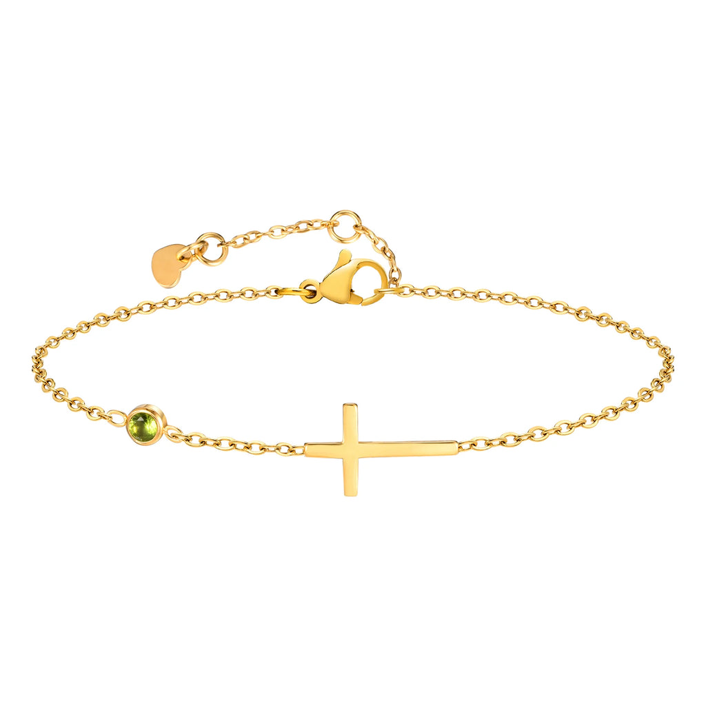 Birthstone Cross Bracelet