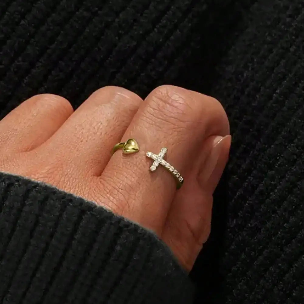 Heart & Cross Ring Set