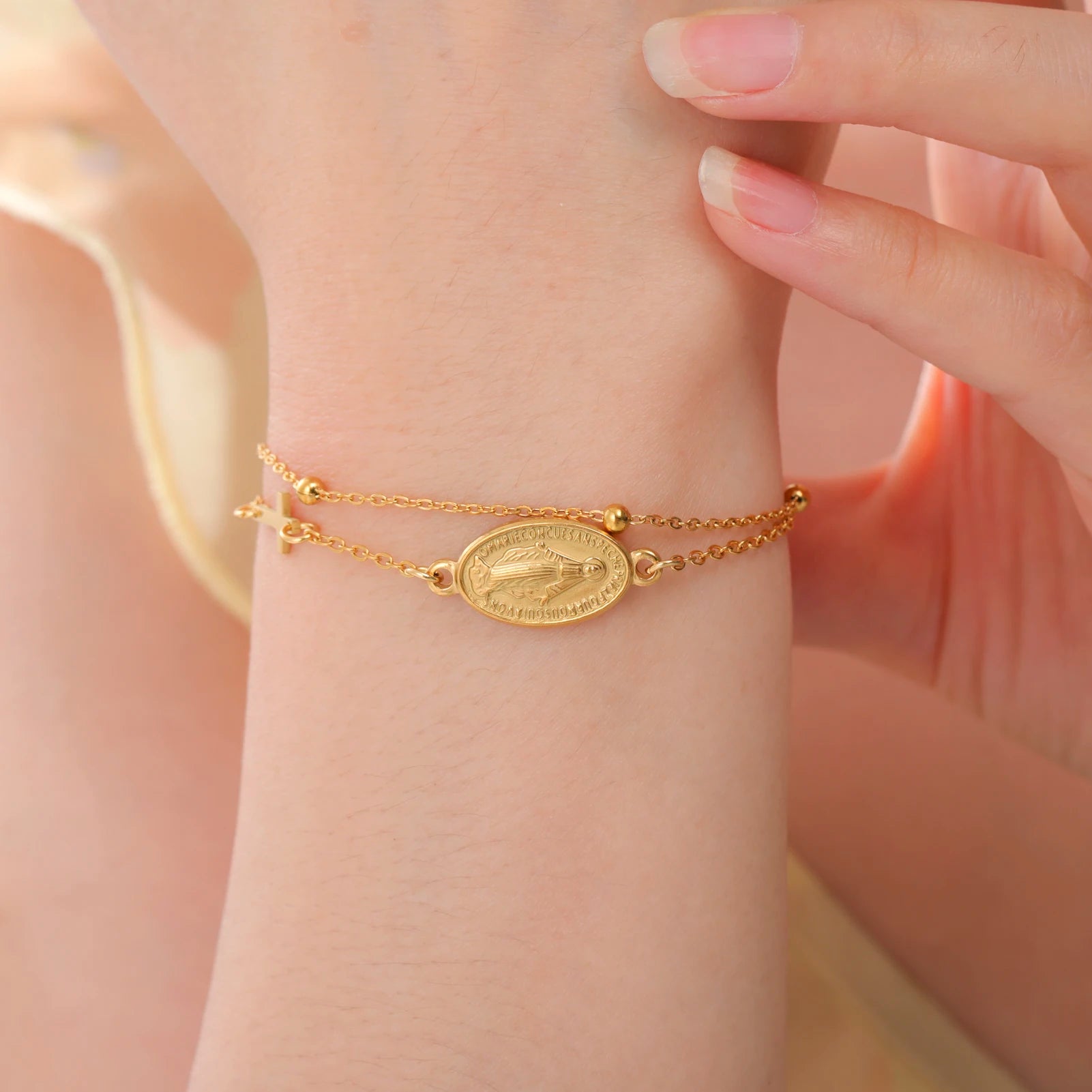 Virgin Mary Cross Bracelet