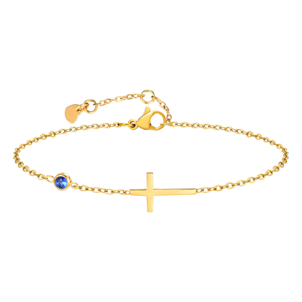 Birthstone Cross Bracelet
